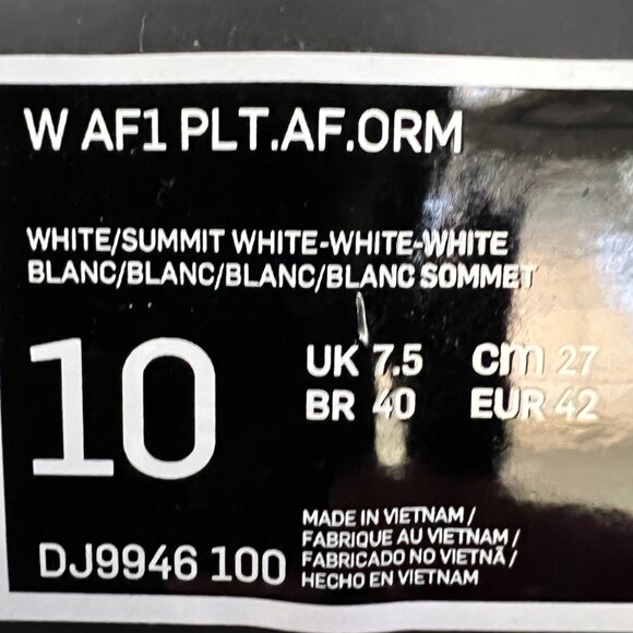 Women's  Nike Airforce 1 White Platform Size 10 - Picture 3 of 4